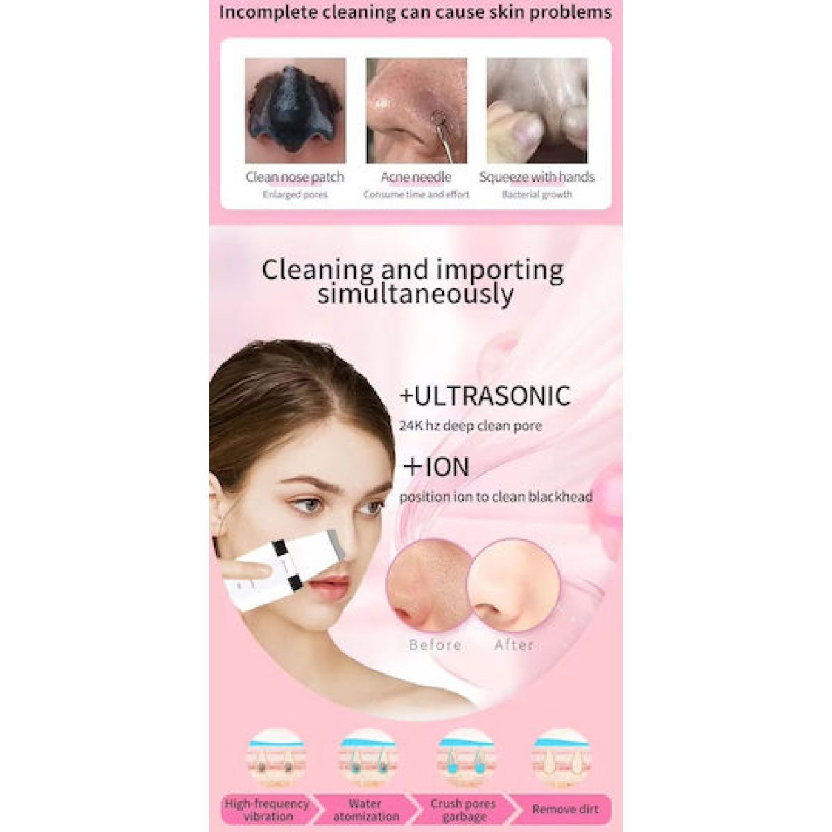 Συσκευή Περιποίησης Προσώπου Ultrasonic Skin Scrubber Με Υπερήχους Και EMS D839 - Image 6