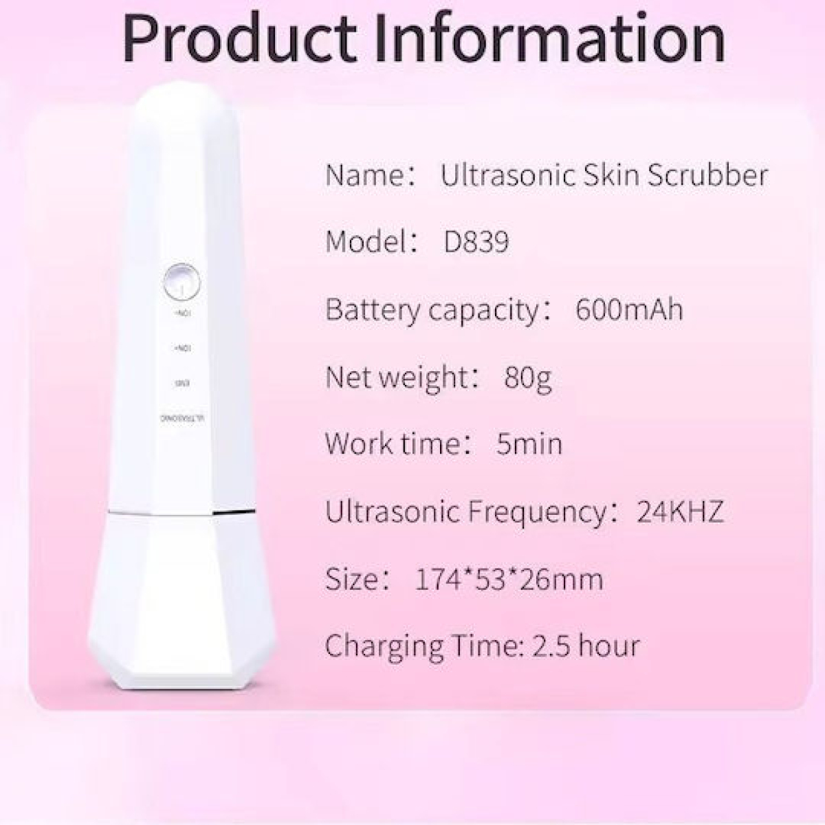 Συσκευή Περιποίησης Προσώπου Ultrasonic Skin Scrubber Με Υπερήχους Και EMS D839 - Image 8