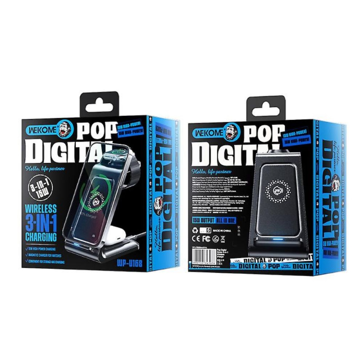 Wekome WP-U168 Ασύρματος Φορτιστής 3 σε 1 για iPhone, AirPods και Apple Watch (Qi Pad) 15W Μαύρος