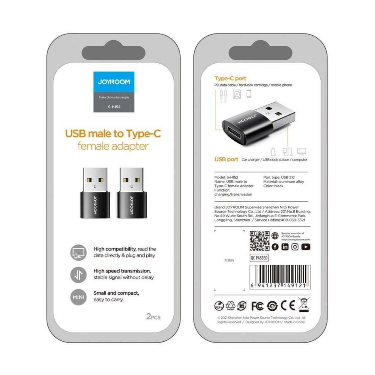 Joyroom S-H152 Αντάπτορας USB-C σε USB-A 2τμχ Μαύρο - Image 4