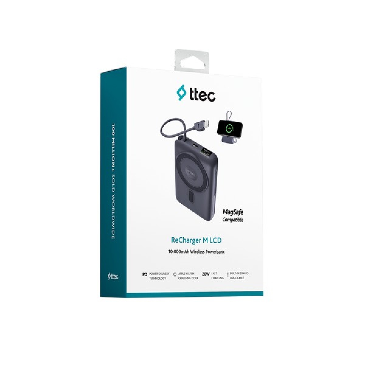 Recharger M LCD 10.000 mAh. Magesafe comp PD20W Φορητή Μπαταρία, με USB-C Καλώδιο and Stand - Image 6