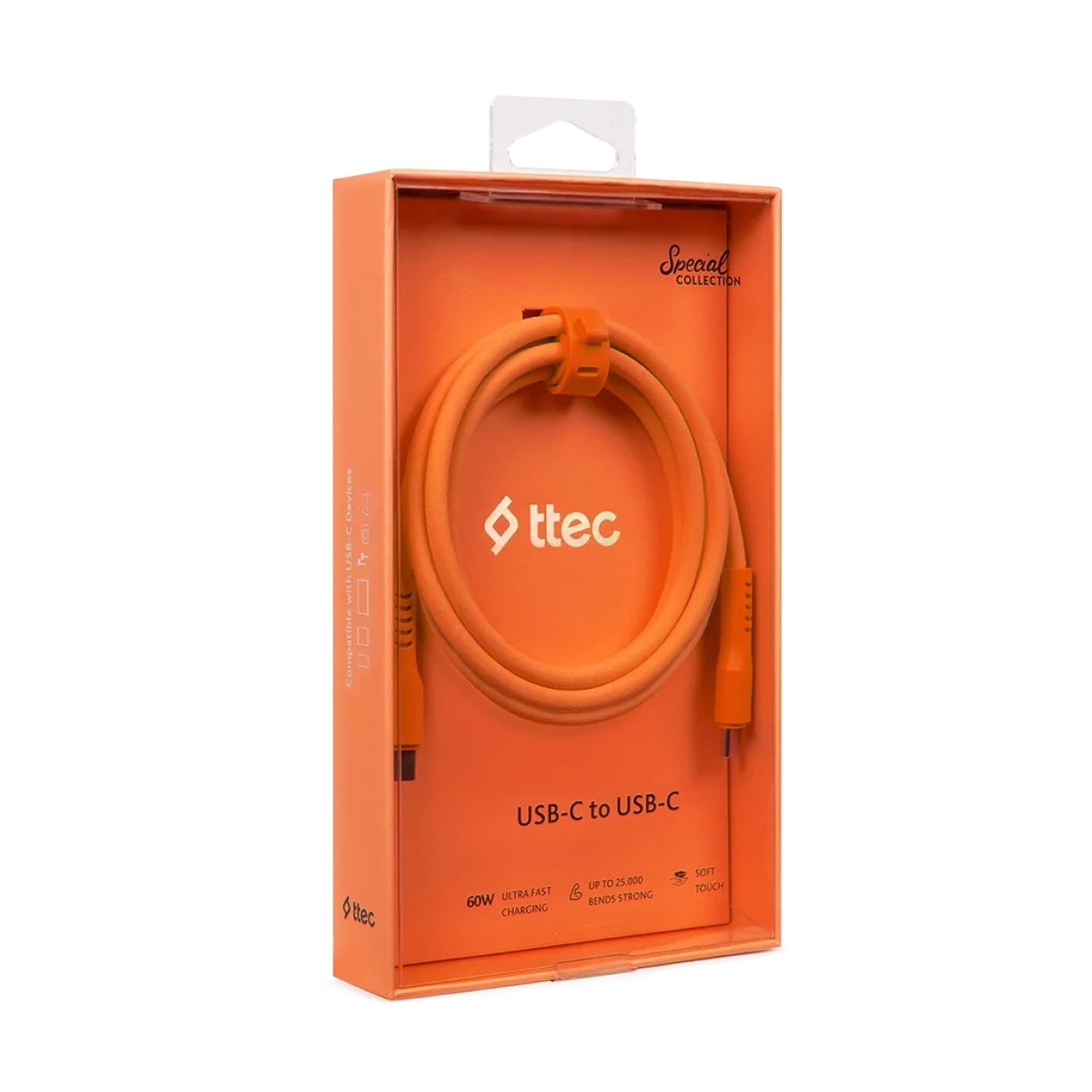 ttec Type-C -Type-C Καλώδιο Φόρτισης & Συγχρονισμού 60W Neon Πορτοκαλί - Image 4
