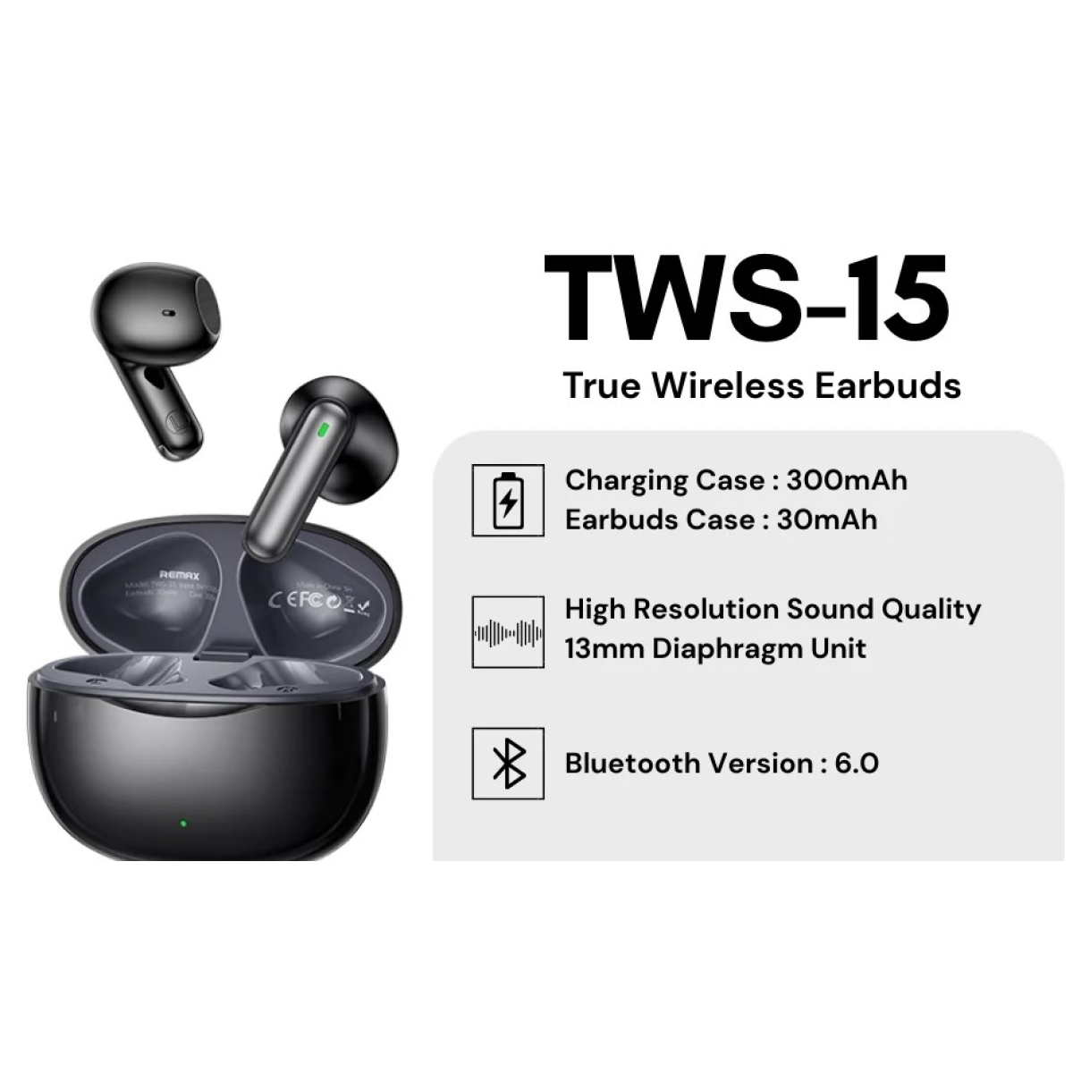 Ασύρματα Ακουστικά Bluetooth 5.0 Με Θήκη Φόρτισης Remax TWS-15 - Image 2