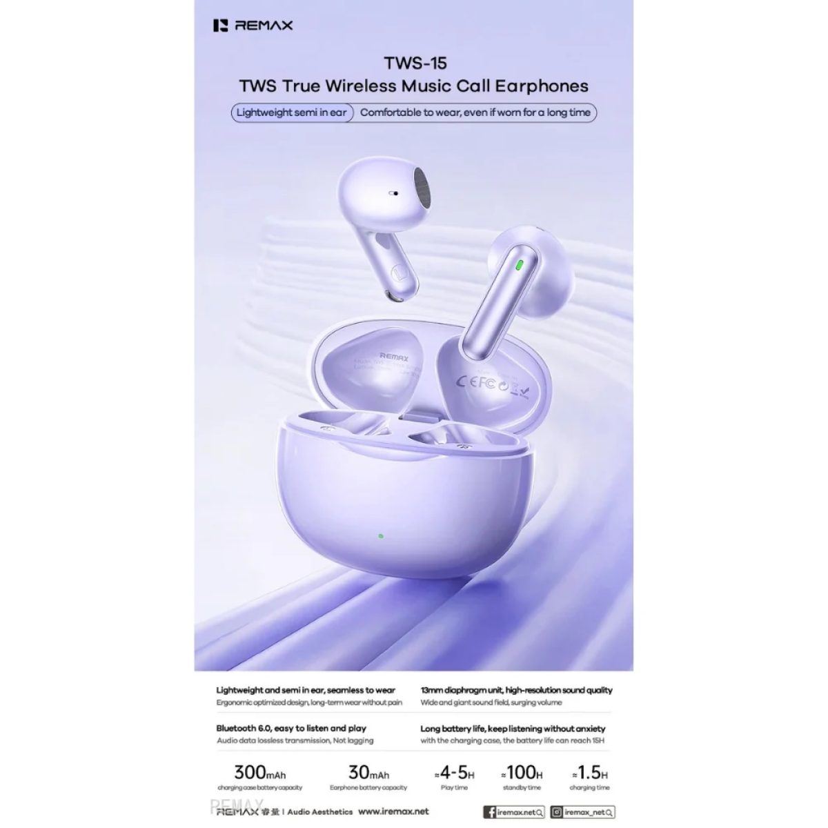 Ασύρματα Ακουστικά Bluetooth 5.0 Με Θήκη Φόρτισης Remax TWS-15 - Image 4
