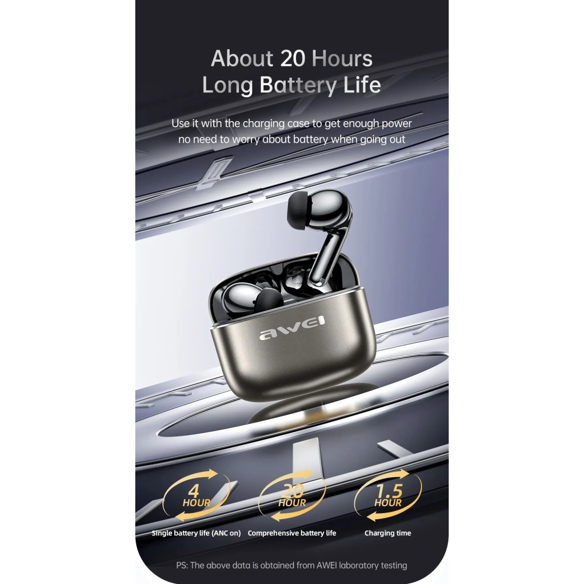 Ασύρματα Ακουστικά Bluetooth 5.4 Με ANC & Θήκη Φόρτισης Μαύρα Awei TA13 - Image 4