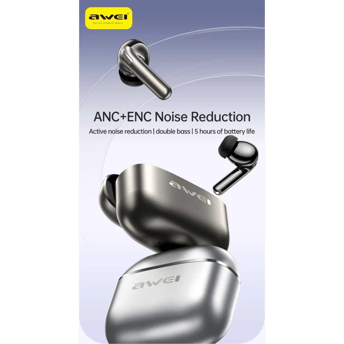 Ασύρματα Ακουστικά Bluetooth 5.4 Με ANC & Θήκη Φόρτισης Μαύρα Awei TA13 - Image 5