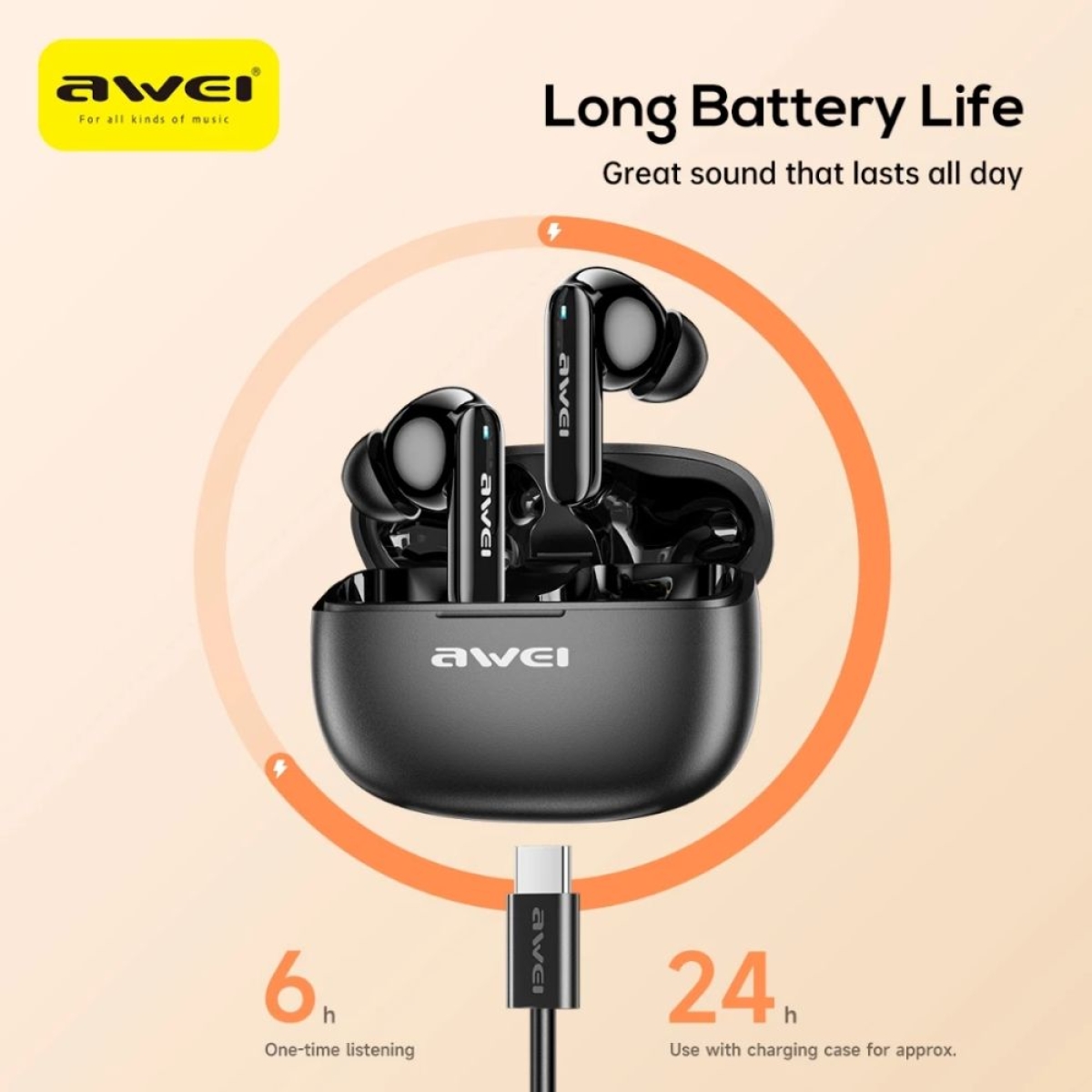 Ασύρματα Ακουστικά Bluetooth AWEI T51 με Θήκη Φόρτισης & Bluetooth 5.4