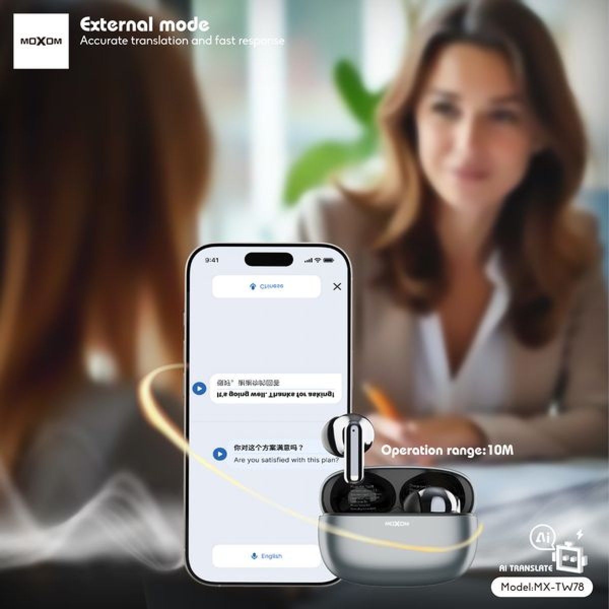 Ασύρματα Ακουστικά Bluetooth Με Έξυπνο Μεταφραστή AI Moxom MX-TW78 - Image 6