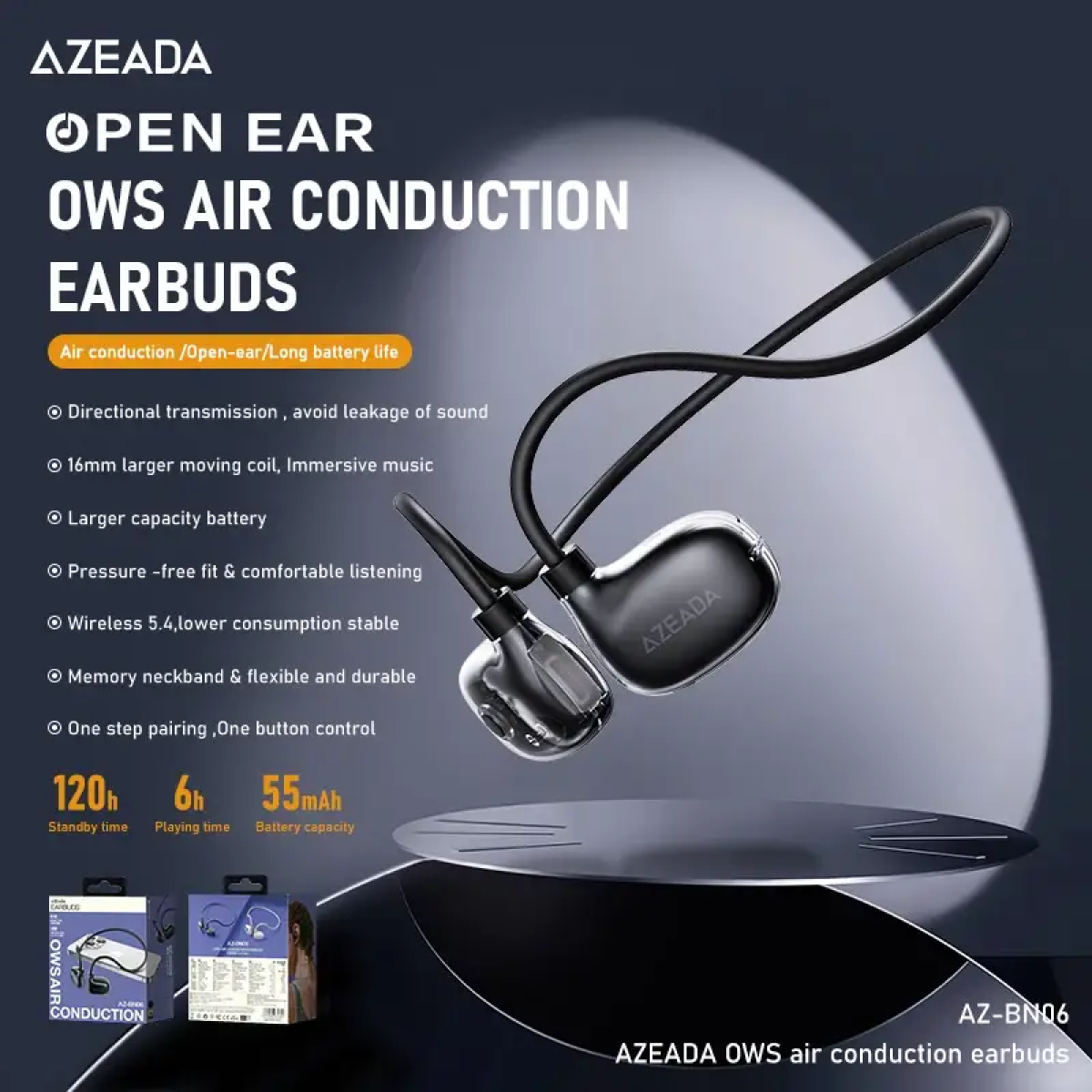 Ασύρματα Bluetooth Ακουστικά Air Conduction Open Ear Azeada AZ-BN06 - Image 2