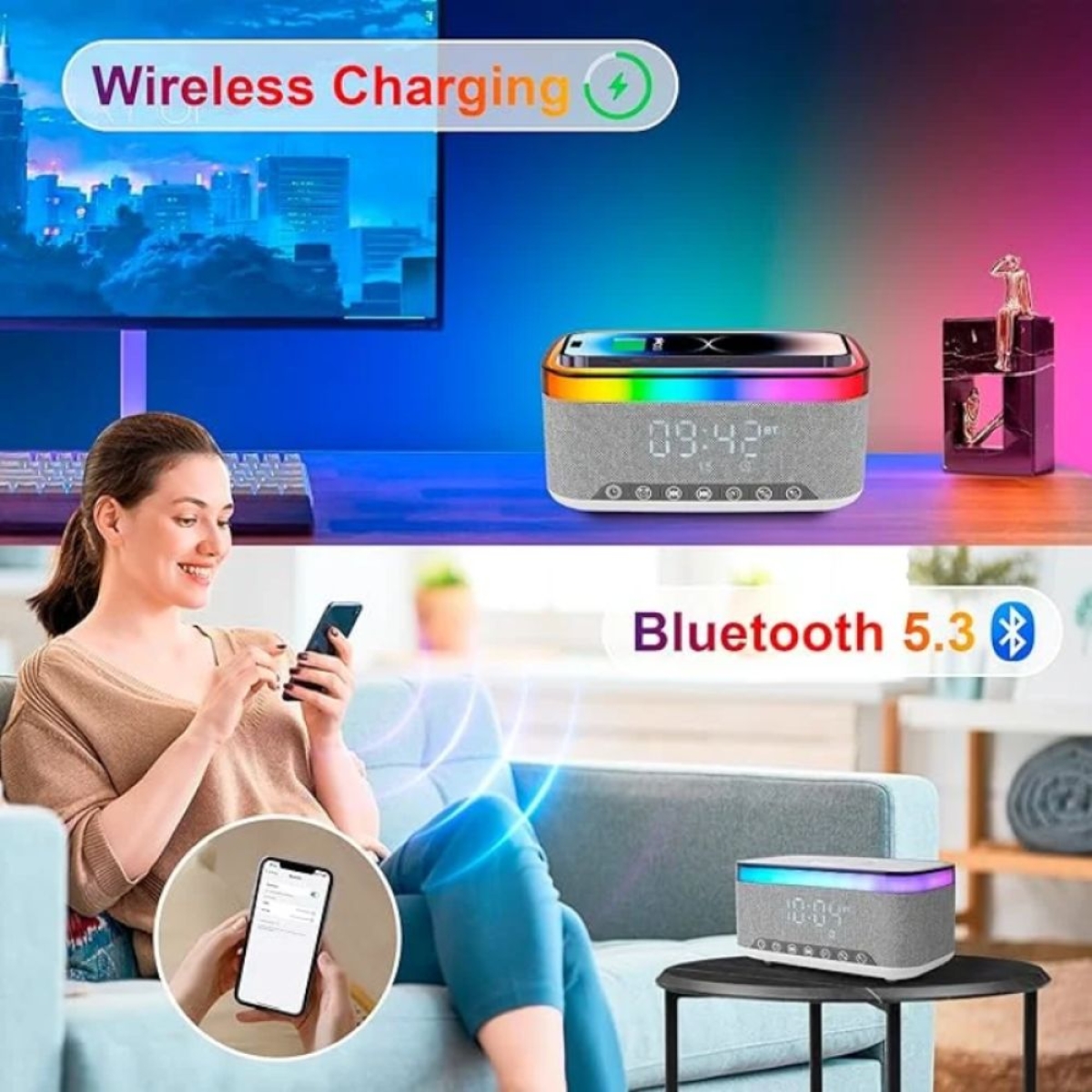 Ασύρματος φορτιστής MD-S300 με ηχείο Bluetooth & Φως RGB