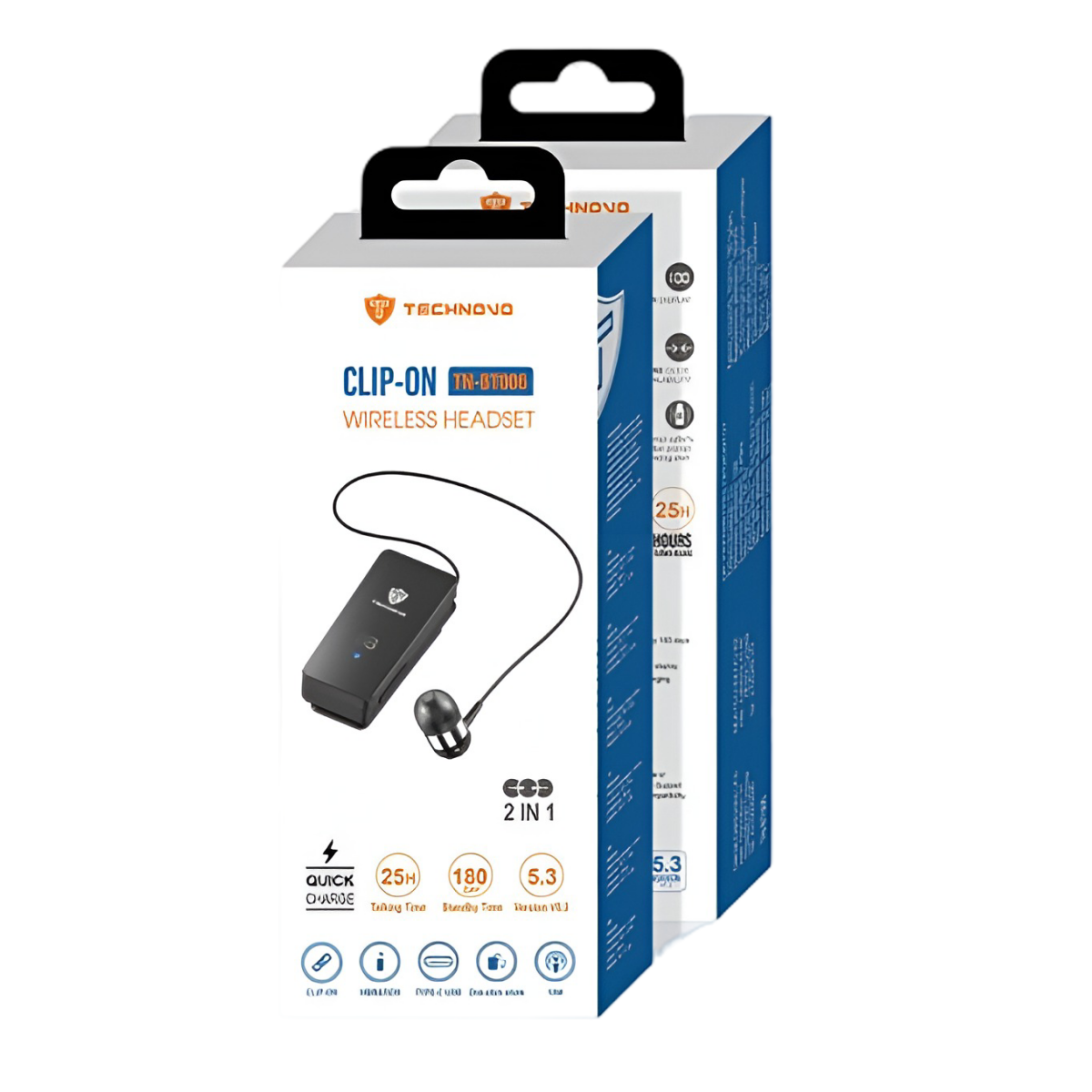 Bluetooth Ακουστικό Clip-On Με Οθόνη Και Υποδοχή TF Technovo TN-BT006