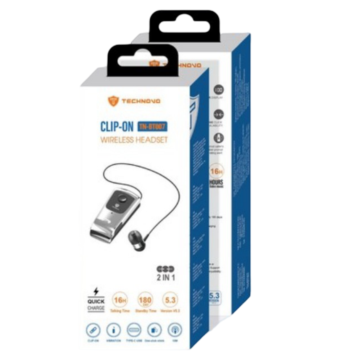 Bluetooth Ακουστικό Clip-On Technovo TN-BT007