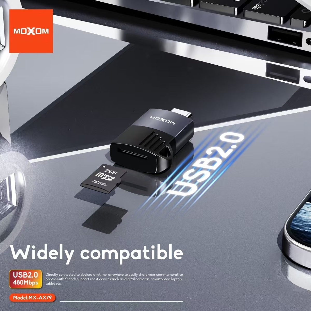 Card Reader Adapter Type-C USB 2.0 Moxom MX-AX79 - Image 3