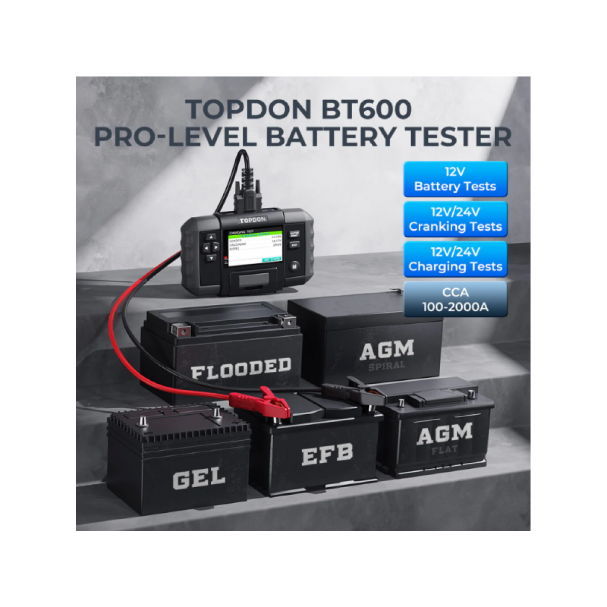 Διαγνωστικό Μπαταρίας 12V/24V Με Οθόνη 3.5″ Και Θερμικό Εκτυπωτή Topdon TD-BT600 - Image 2