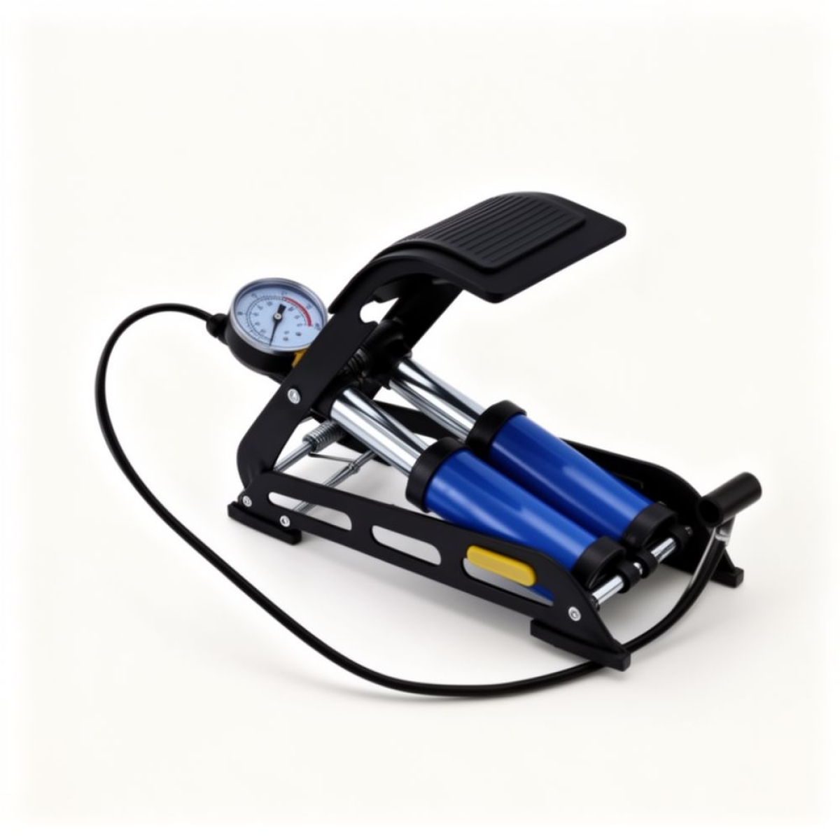 Διπλή Τρόμπα ποδιού 11 bar/160 psi με δύο κυλίνδρους για Αυτοκίνητο, Μοτοσικλέτα, Ποδήλατο με μανόμετρο σε μπλε χρώμα