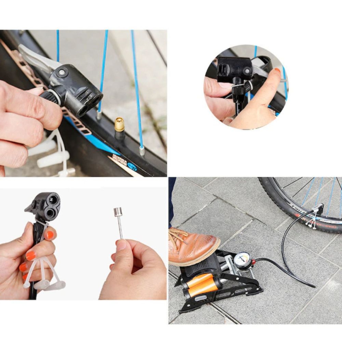 Διπλή Τρόμπα ποδιού 11 bar/160 psi με δύο κυλίνδρους για Αυτοκίνητο, Μοτοσικλέτα, Ποδήλατο με μανόμετρο σε μπλε χρώμα