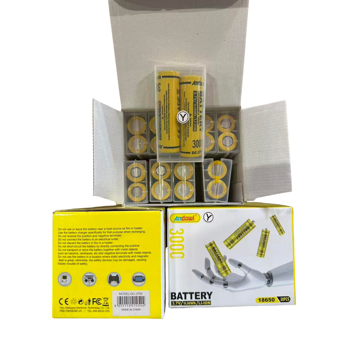 Επαναφορτιζόμενες Μπαταρίες 18650 Li-ion 3000mAh Σετ 20 Τεμαχίων Andowl