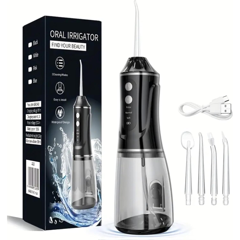 Επαναφορτιζόμενη Φορητή Συσκευή Καθαρισμού Δοντιών με Πίεση Νερού 380ml & 4 Ακροφύσια