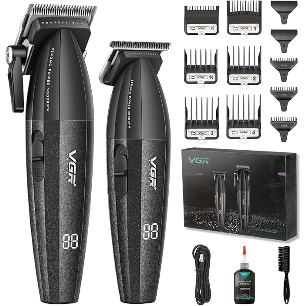 Επαγγελματικό Σετ Κουρευτικής Μηχανής & Trimmer Με Κεραμικές Λεπίδες VGR V-640 S2 - Image 2