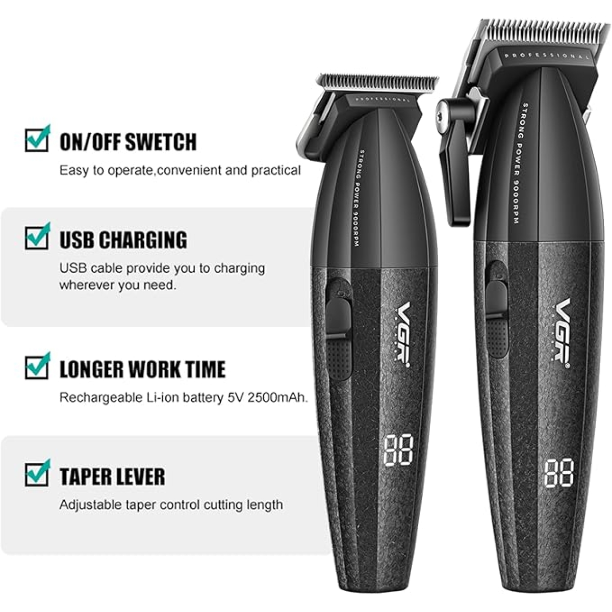 Επαγγελματικό Σετ Κουρευτικής Μηχανής & Trimmer Με Κεραμικές Λεπίδες VGR V-640 S2 - Image 3