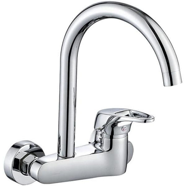 Επιτοίχια Αναμεικτική Μπαταρία Νεροχύτη Κουζίνας Με Περιστρεφόμενο Στόμιο 360° Χρωμέ BER-255201-A