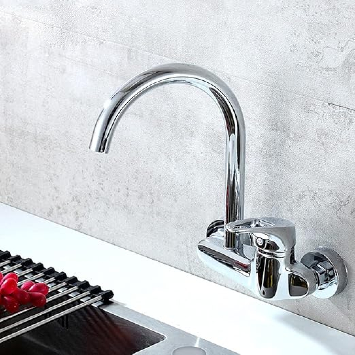 Επιτοίχια Αναμεικτική Μπαταρία Νεροχύτη Κουζίνας Με Περιστρεφόμενο Στόμιο 360° Χρωμέ BER-255201-A - Image 3