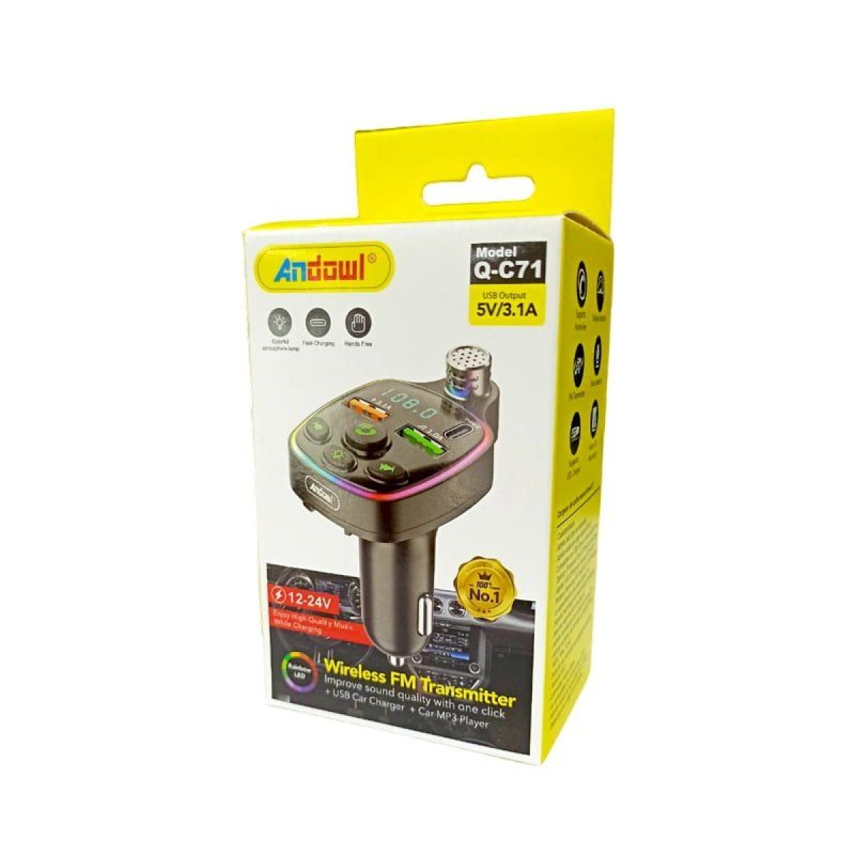FM Transmitter Αυτοκινήτου Με Bluetooth Handsfree & 3 Θύρες USB Andowl Q-C71 - Image 4