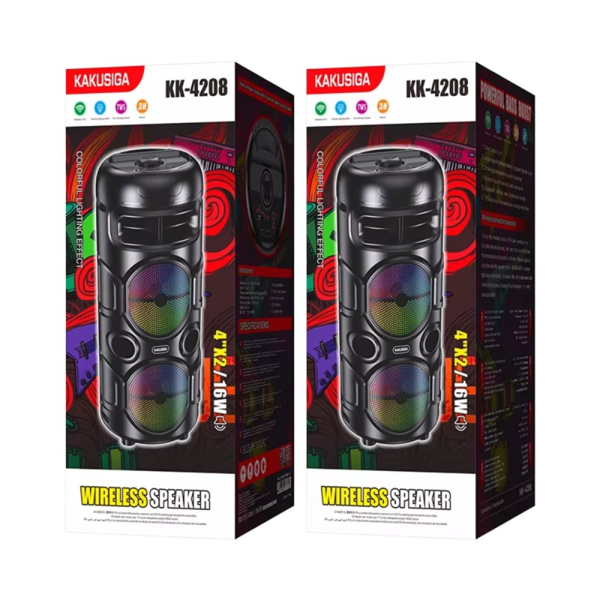 Φορητό Ηχείο Bluetooth 2x4'' 16W RGB TWS KK-4208