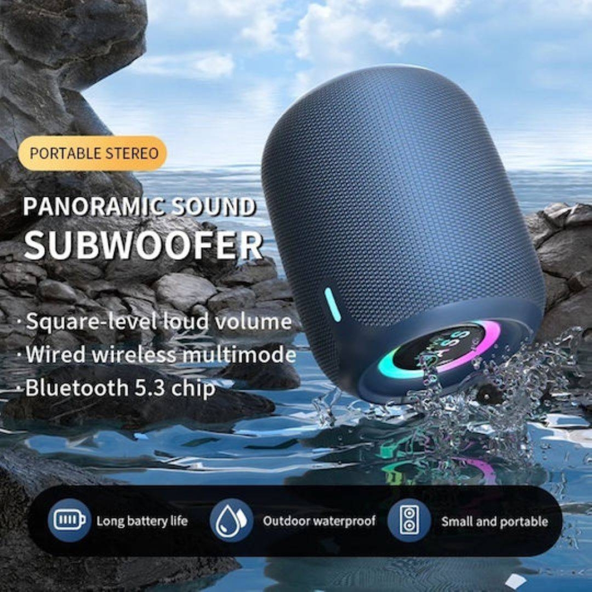 Φορητό Ηχείο Bluetooth Με LED Φωτισμό FM/TF & TWS BASS-03 - Image 3