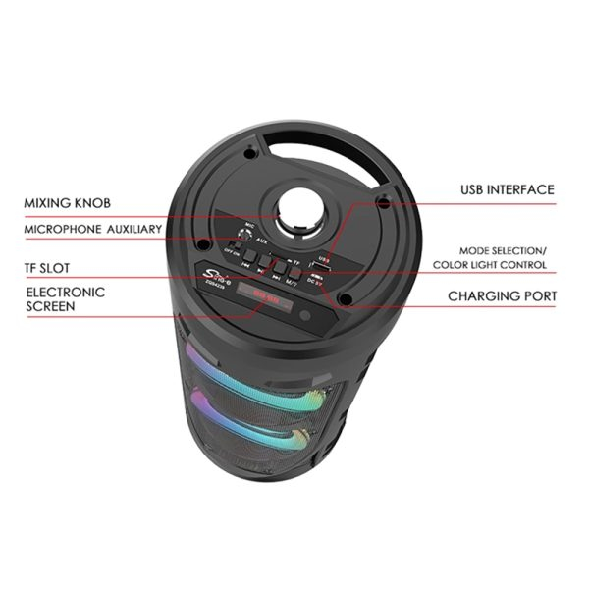 Φορητό Ηχείο Καραόκε 2x4" Με Μικρόφωνο & RGB Φωτισμό ZQS-4239 - Image 2