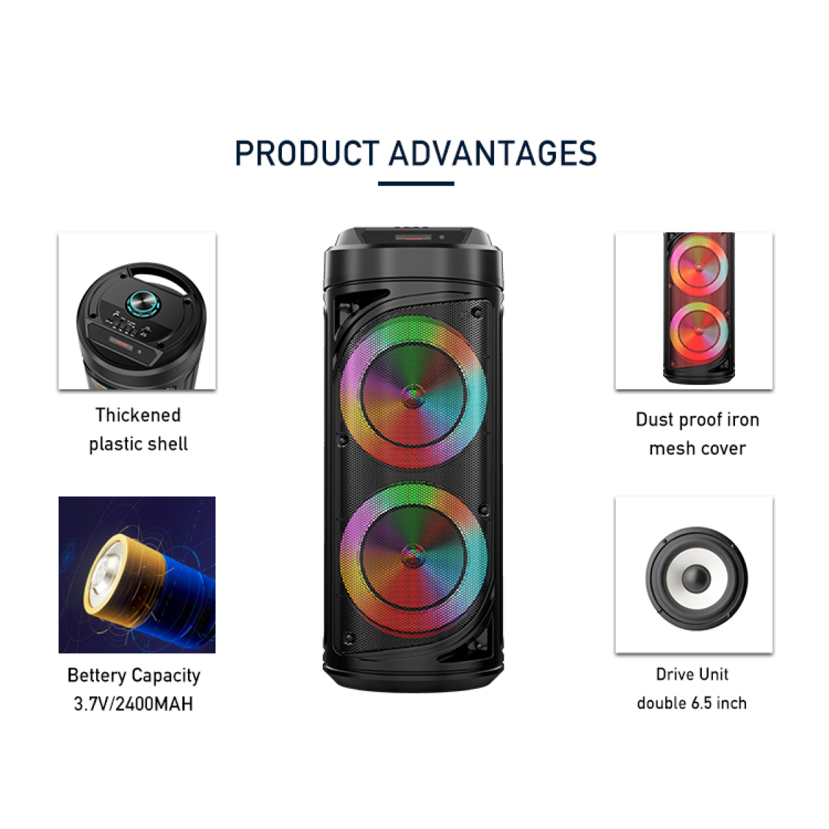 Φορητό Ηχείο Καραόκε 2x6.5" Bluetooth Με Μικρόφωνο & RGB Φωτισμό ZQS-6212 - Image 3
