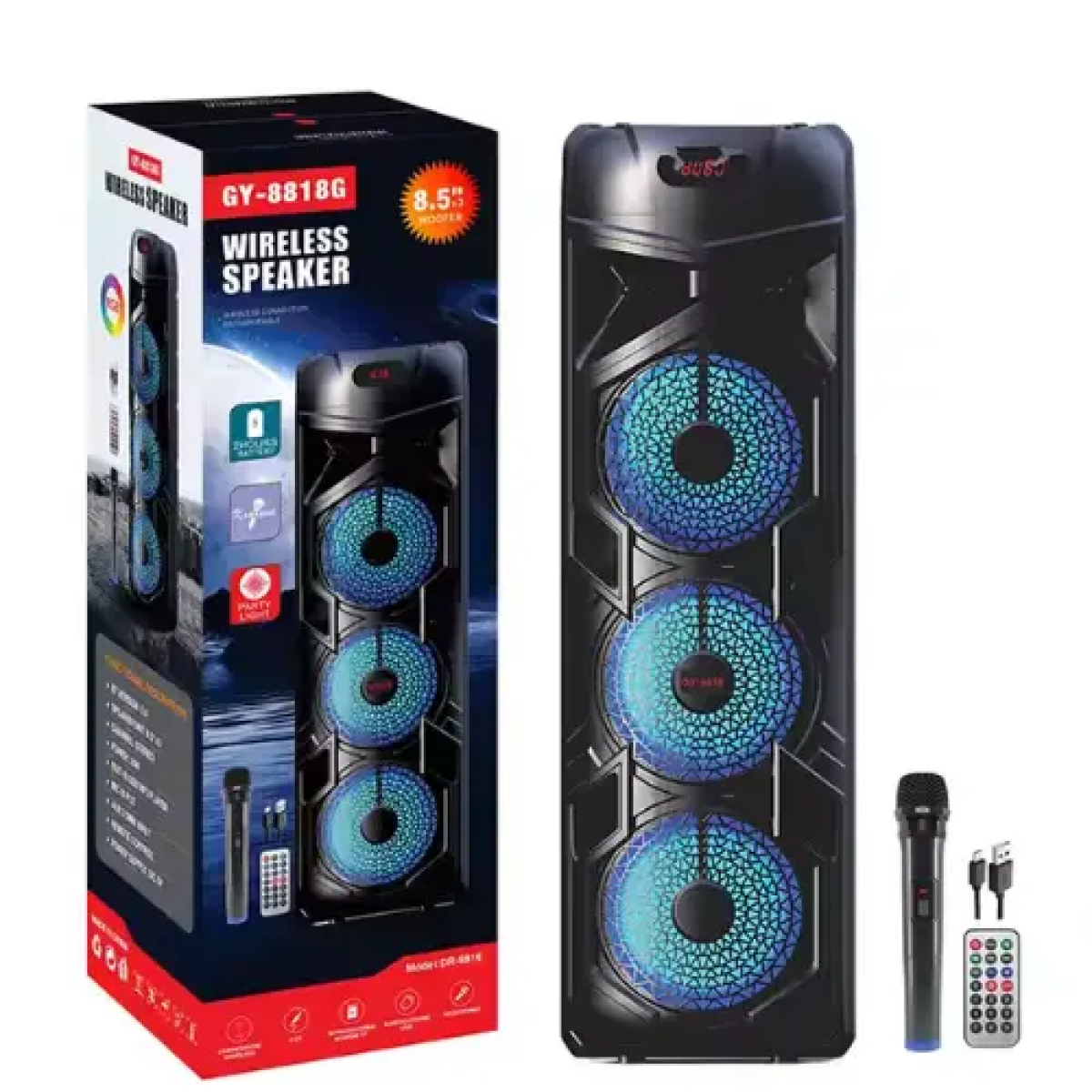 Φορητό Ηχείο Καραόκε 8" Bluetooth Με Ασύρματο Μικρόφωνο Και RGB Φωτισμό GY-8818G - Image 2