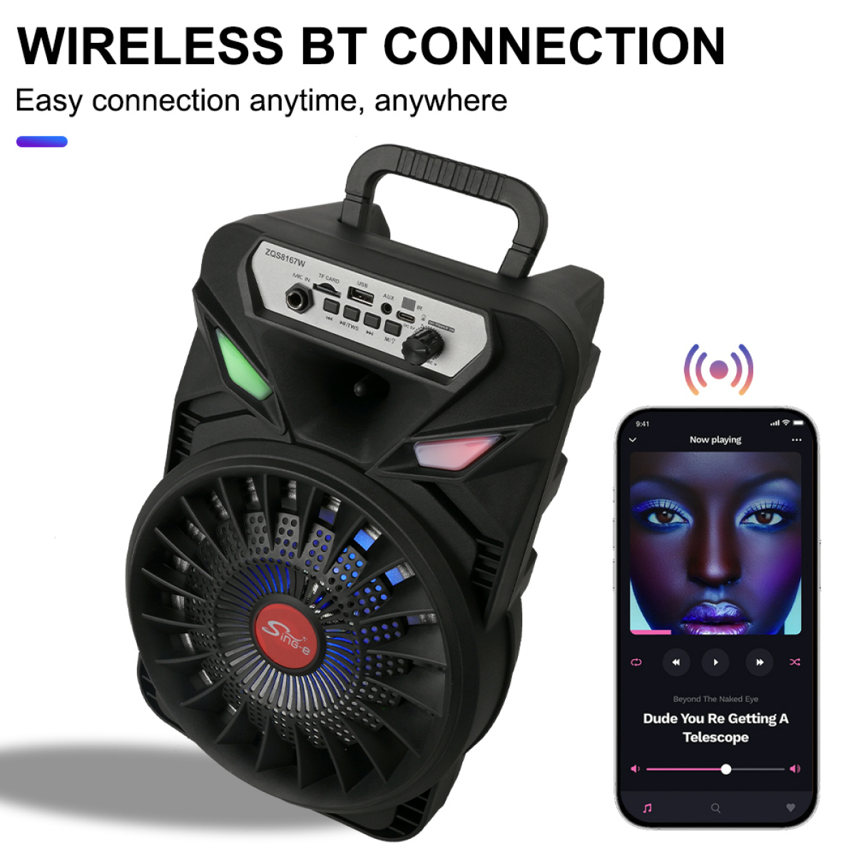 Φορητό Ηχείο Καραόκε 8" Bluetooth Με Μικρόφωνο & RGB Φωτισμό ZQS-8167W - Image 5