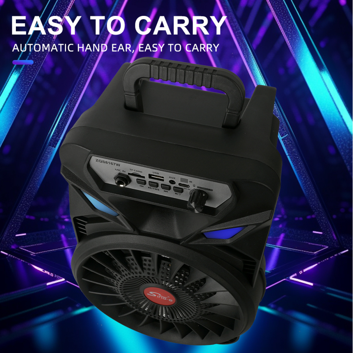 Φορητό Ηχείο Καραόκε 8" Bluetooth Με Μικρόφωνο & RGB Φωτισμό ZQS-8167W - Image 6