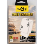 Φορτιστής 2 Θυρών USB-A 5V/2.4A Λευκός Klgo KC-100