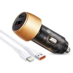 Φορτιστής Αυτοκινήτου 30W QC4.0 PD Με USB Και Καλώδιο Lightning Budi-055
