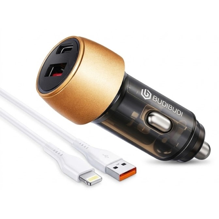 Φορτιστής Αυτοκινήτου 30W QC4.0 PD Με USB Και Καλώδιο Lightning Budi-055