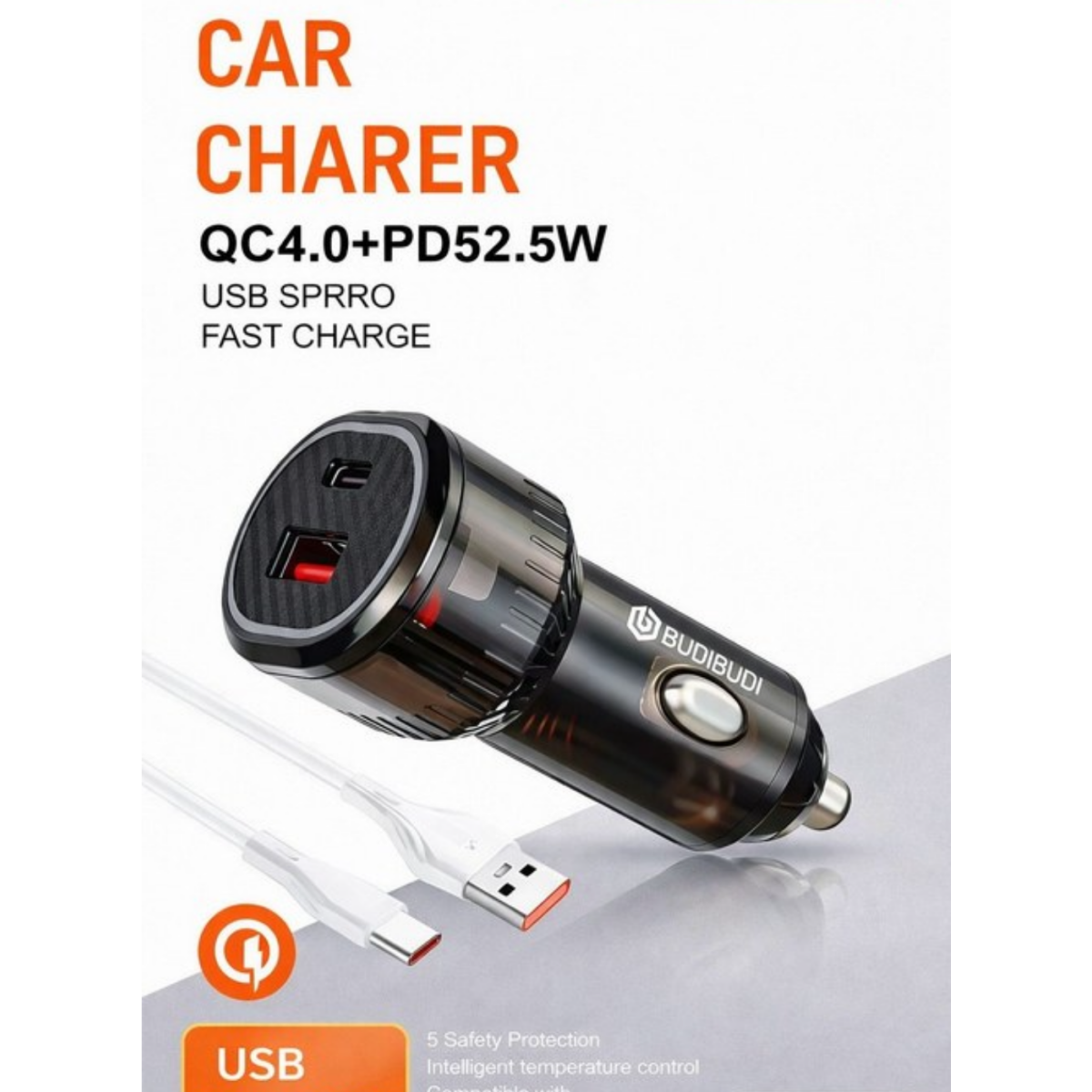 Φορτιστής Αυτοκινήτου 52.5W QC4.0 PD Με USB Και Type-C Budi-056