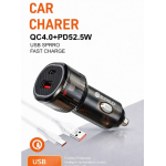 Φορτιστής Αυτοκινήτου 52.5W QC4.0 PD Με USB Και Type-C Budi-056