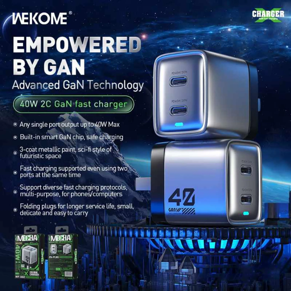 Φορτιστής Διπλής Θύρας USB-C 40W GaN Wekome WP-U02 - Image 2