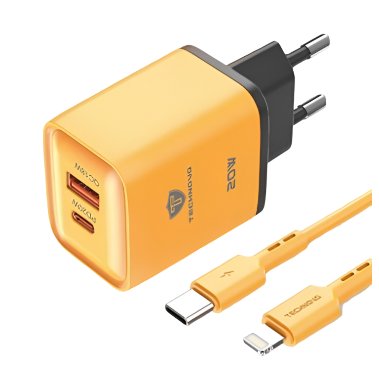 Φορτιστής Γρήγορης Φόρτισης 20W Με USB + Type-C Και Καλώδιο Type-C Σε Lightning 1m Technovo TN-F052