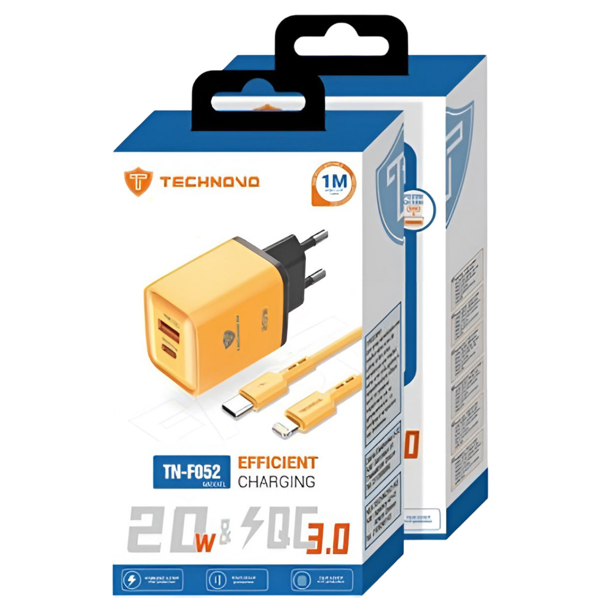 Φορτιστής Γρήγορης Φόρτισης 20W Με USB + Type-C Και Καλώδιο Type-C Σε Lightning 1m Technovo TN-F052