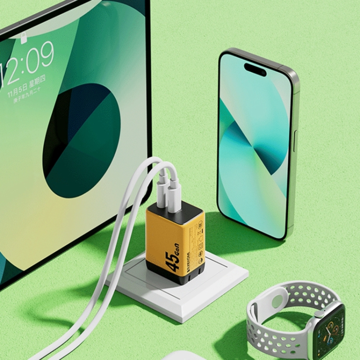 Φορτιστής Γρήγορης Φόρτισης Διπλής Θύρας USB-C 45W GaN Wekome WP-U33 EU - Image 5