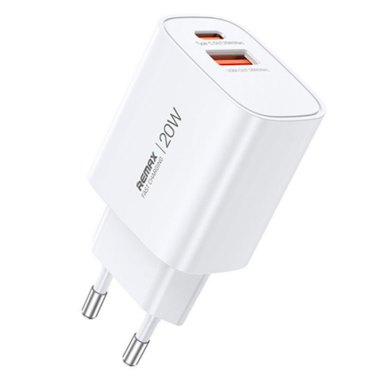 Φορτιστής Ταχείας Φόρτισης GaN 20W USB-C & USB-A Λευκό Remax U187-AC20W