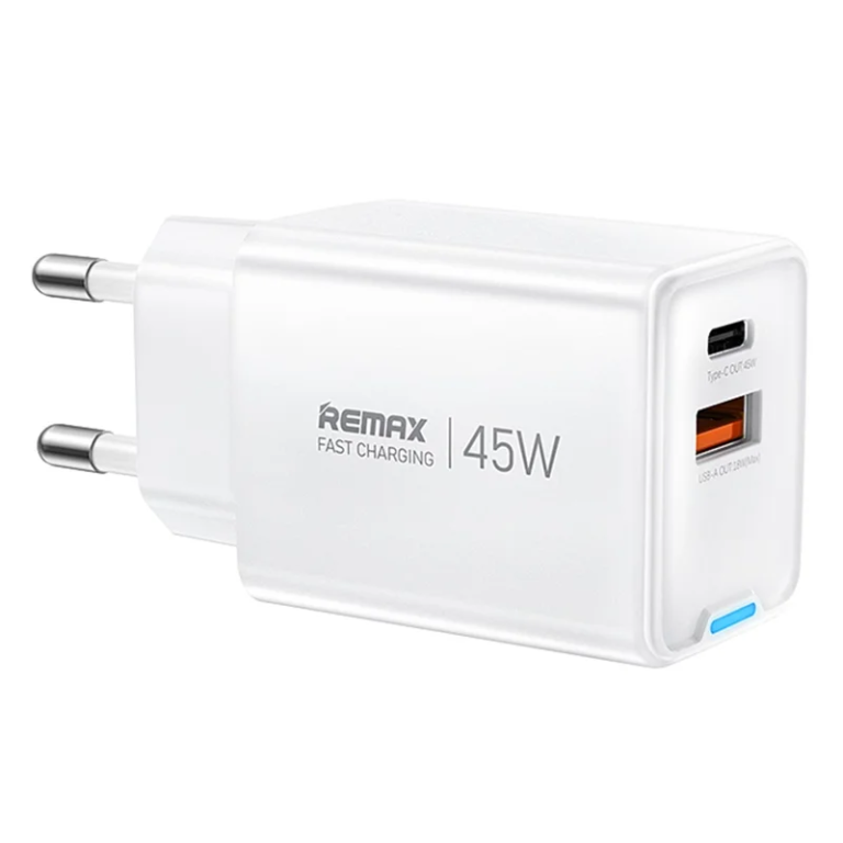 Φορτιστής Ταχείας Φόρτισης GaN 45W USB-C & USB-A Λευκό Remax CA05
