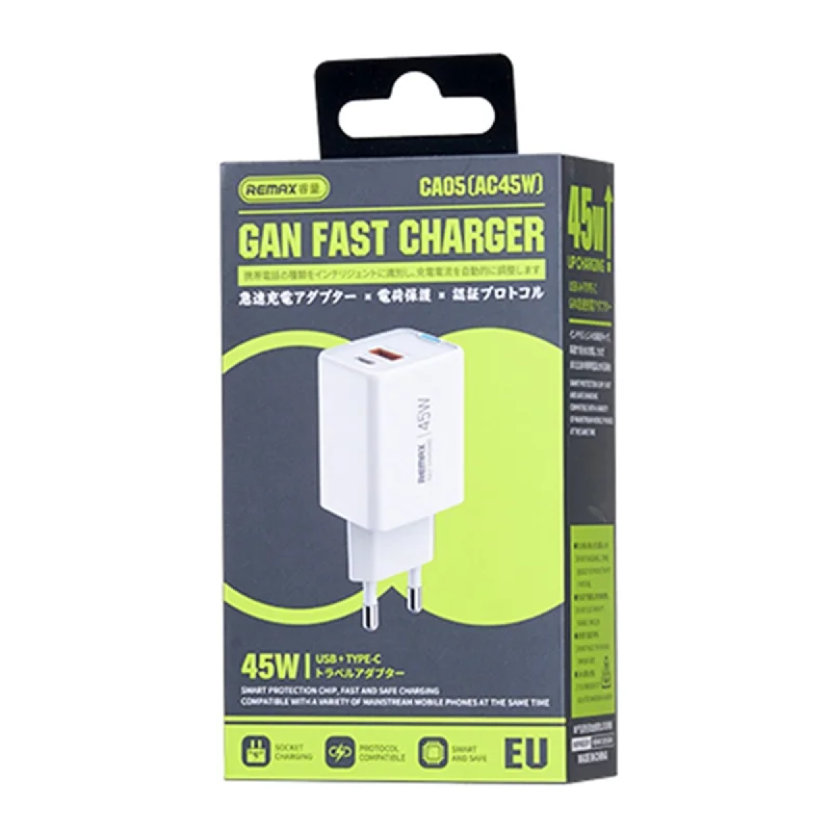 Φορτιστής Ταχείας Φόρτισης GaN 45W USB-C & USB-A Λευκό Remax CA05 - Image 2