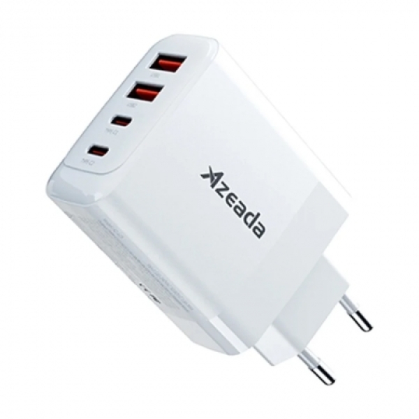 Φορτιστής Ταχείας Φόρτισης GaN 65W 4 Θυρών USB-C & USB-A Λευκό Azeada AZ-A19