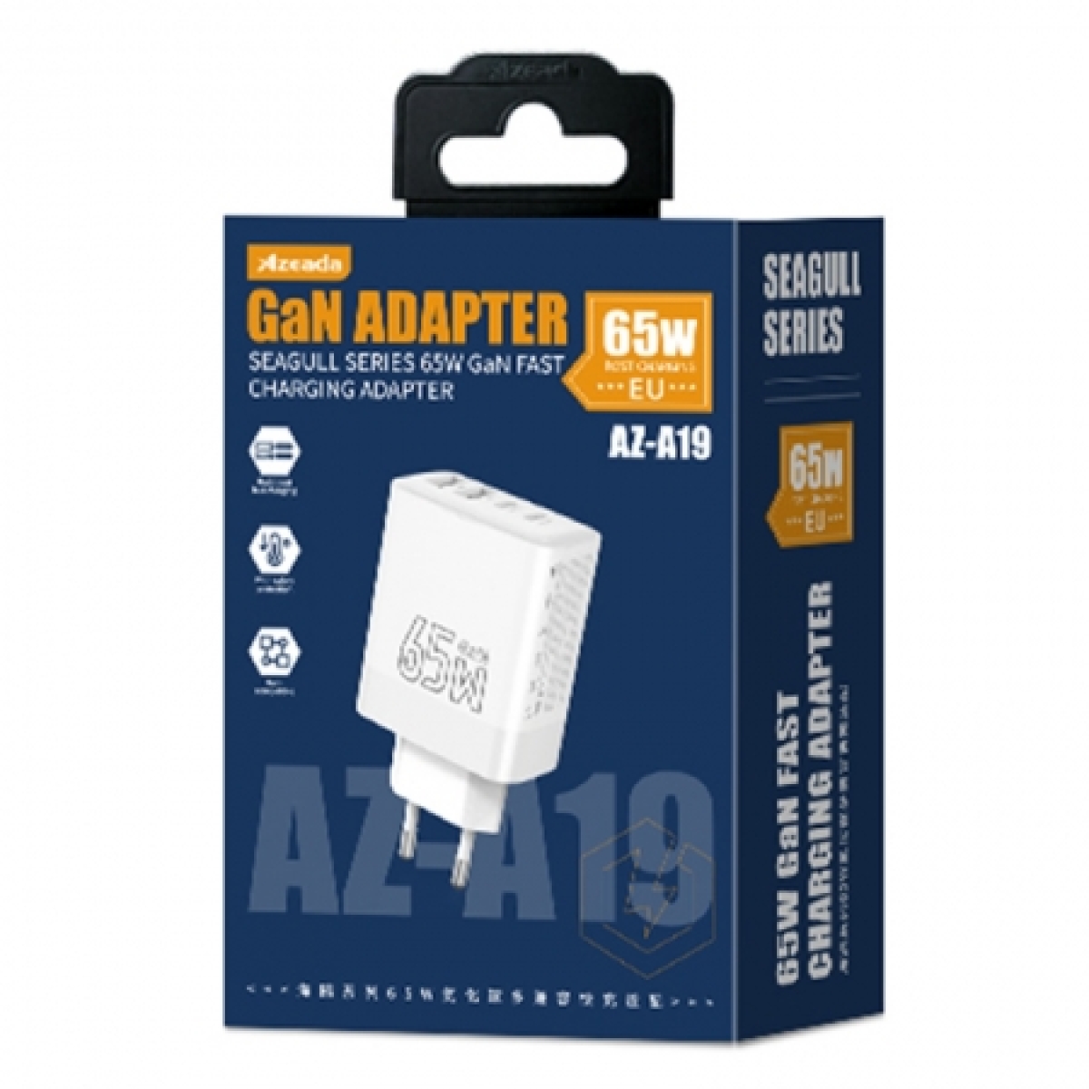 Φορτιστής Ταχείας Φόρτισης GaN 65W 4 Θυρών USB-C & USB-A Λευκό Azeada AZ-A19 - Image 4