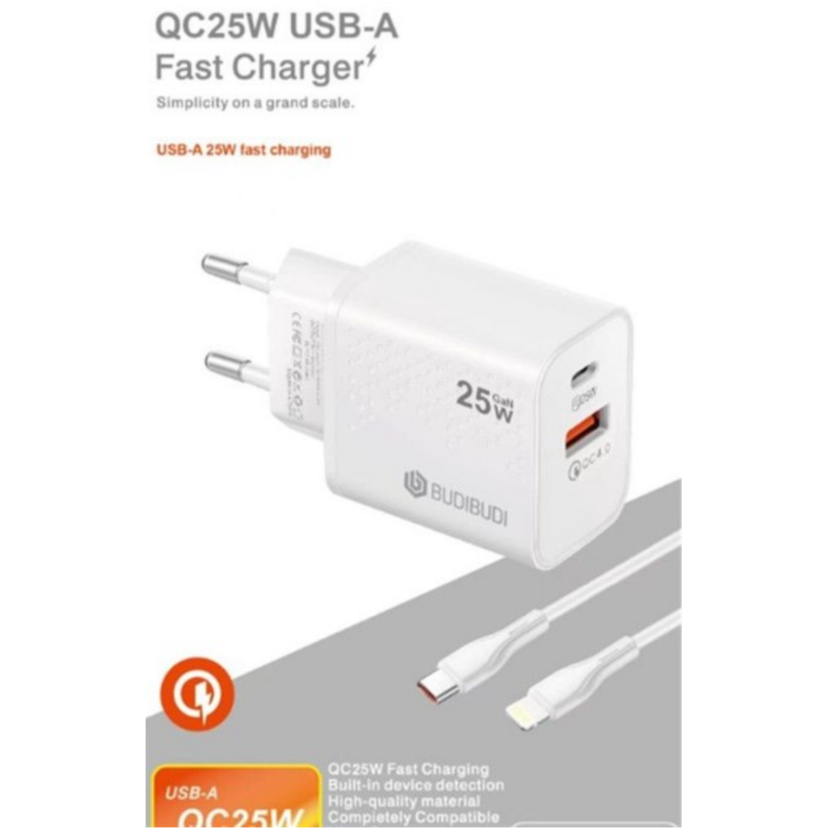 Φορτιστής USB-A & USB-C 25W QC4.0 Με Καλώδιο Type-C Budi-036