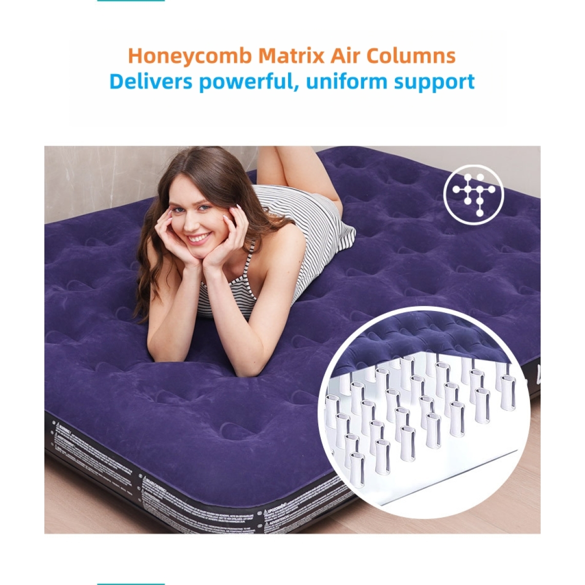 Φουσκωτό Στρώμα Ύπνου Με Ενισχυμένη Στήριξη & Βελούδινη Επιφάνεια 191×76×22 JR-5001 - Image 3